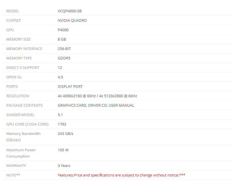 Quadro discount p4000 specs